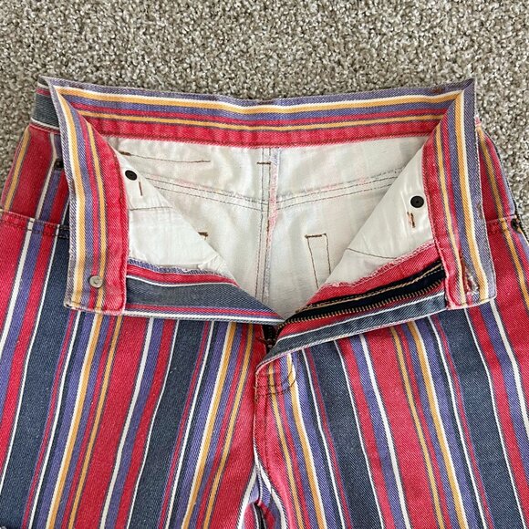 90s Vintage Striped Denim Shorts Multicolor Distressed Raw Hem Summer Cartini S - Picture 2 of 5